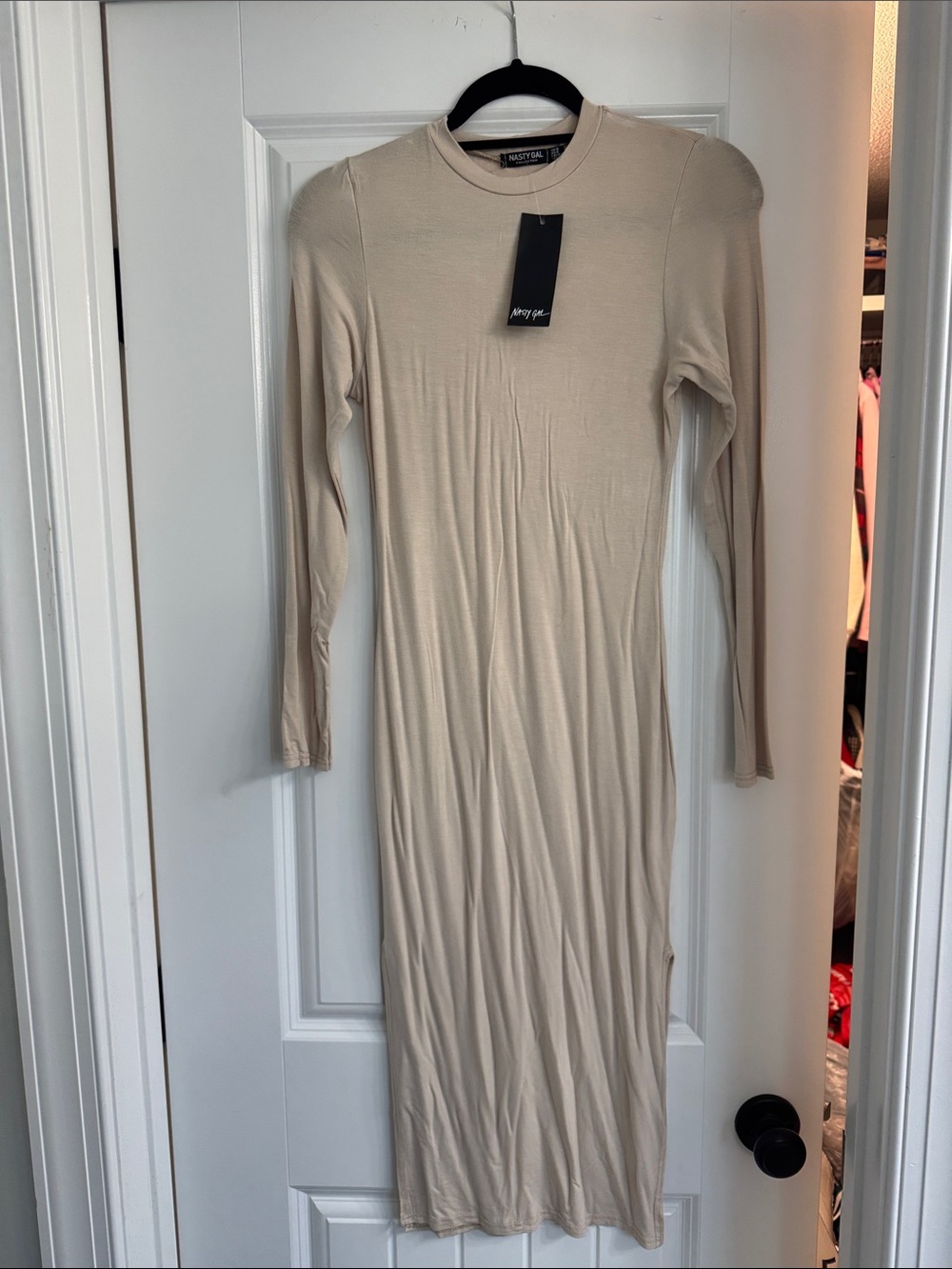 Nasty Gal Beige Long Sleeve Midi Dress